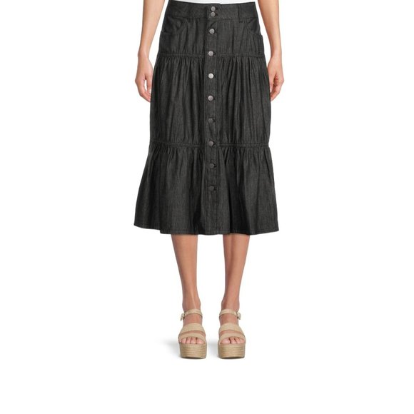 TIME and TRU Women's Tiered Denim Skirt - washed black - Picture 2 of 5